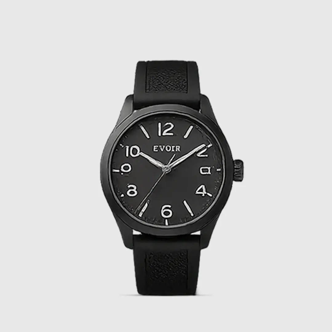 ساعة Evoir رجالية سوداء بأرقام واضحة | تصميم عصري أنيق