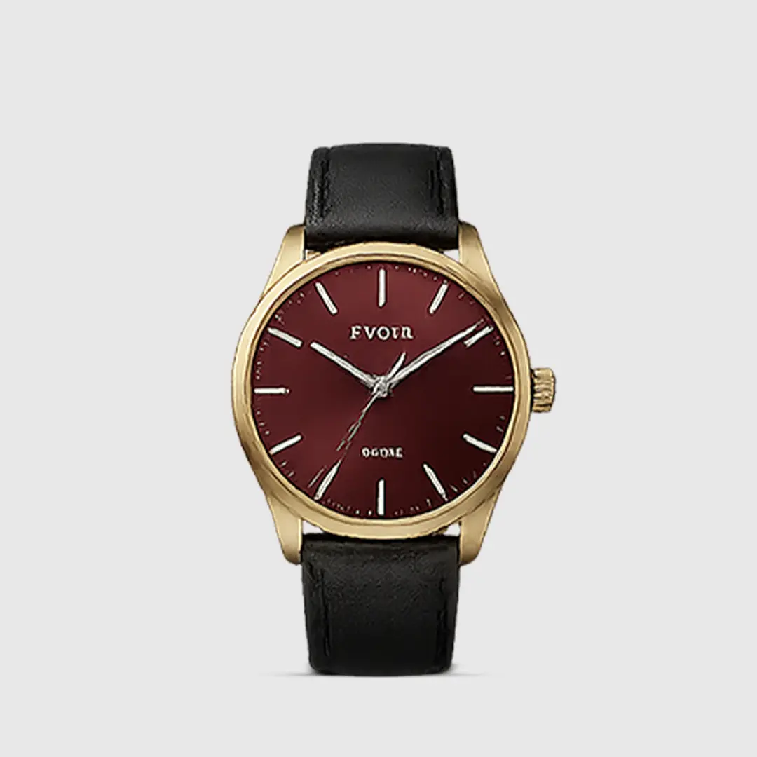 ساعة Evoir رجالية بإطار ذهبي وقرص أحمر | تصميم فاخر وأنيق